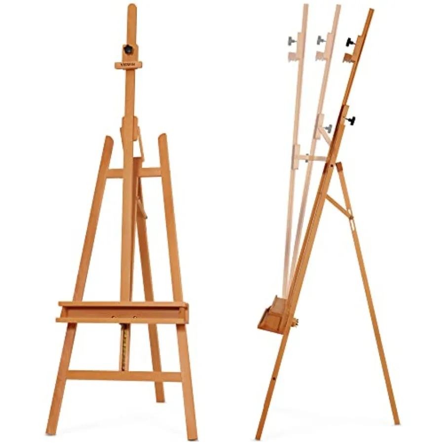 

Inclinable A-Frame Easel for Painting and Display Adjustable 65"-89" H Holds Canvas up to 49" Beech Wood Easel Stand with Stora
