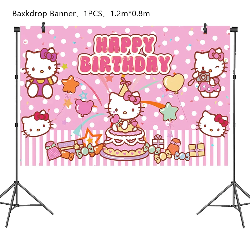 Hello Kitty Birthday Party Decoration Aluminum Foil Balloon For Kid Event Supplies Disposable Tableware Banner Backdrop Gift