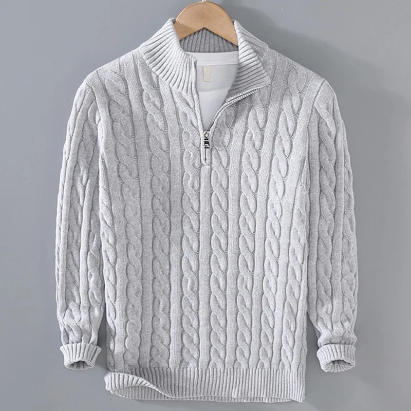 Masculino meio zíper gola alta camisola grossa malhas outono inverno moda cor sólida torcido negócios casual malha pulôver