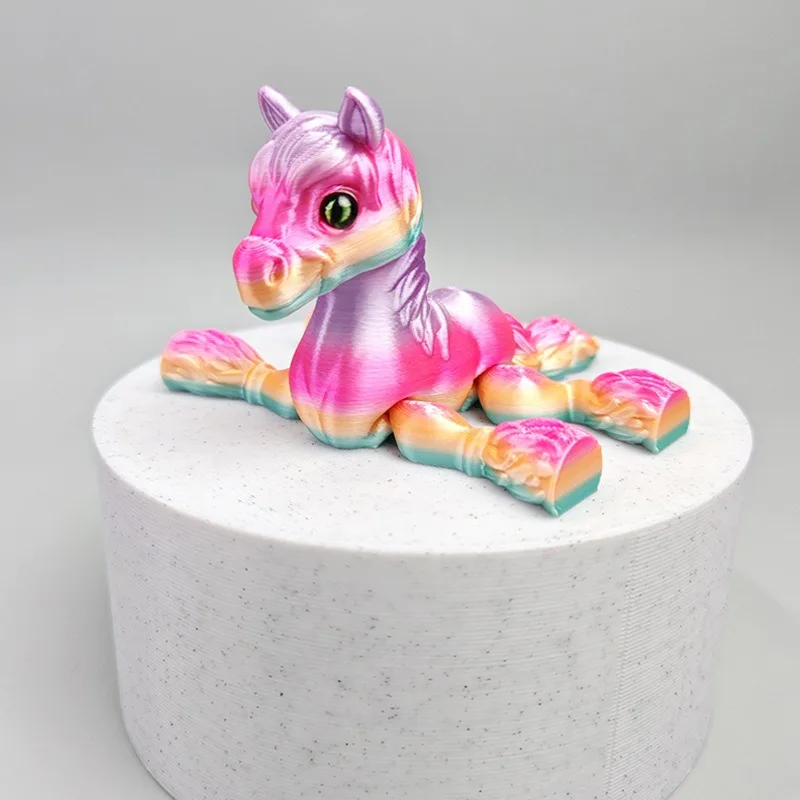 متعدد المفاصل المنقولة ثلاثية الأبعاد الطباعة أشعة الشمس قوس قزح ليتل الأبيض الحصان ألعاب حيوانات الإبداعية مكتب منزلي الديكور هدايا أعياد ميلاد للأطفال #2