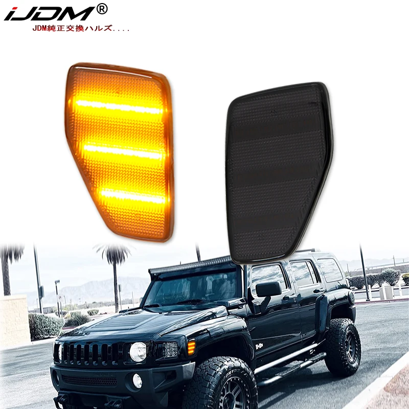 iJDM Car Amber Triple-Row LED Strip Przedni błotnik Boczne światła obrysowe kompatybilne z Hummer H3 H3T Włącz kierunkowskaz 06-2010