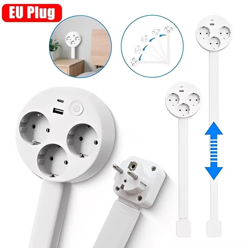 

Adjustable Length Electrical Outlet Extender 180° Swivel Flat Plug Power Outlets Extender Stretchable Plug 2 AC USB-A&C