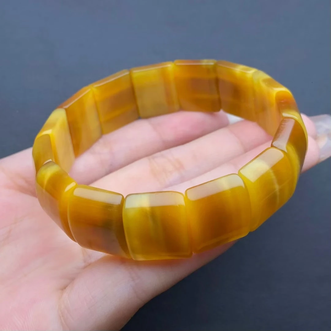 

Natural Gold Tiger's Eye Gemstone Bracelet Rectangle Beads Jewelry Stretch 16x13mm Cat Eye Fashion Stone AAAAA