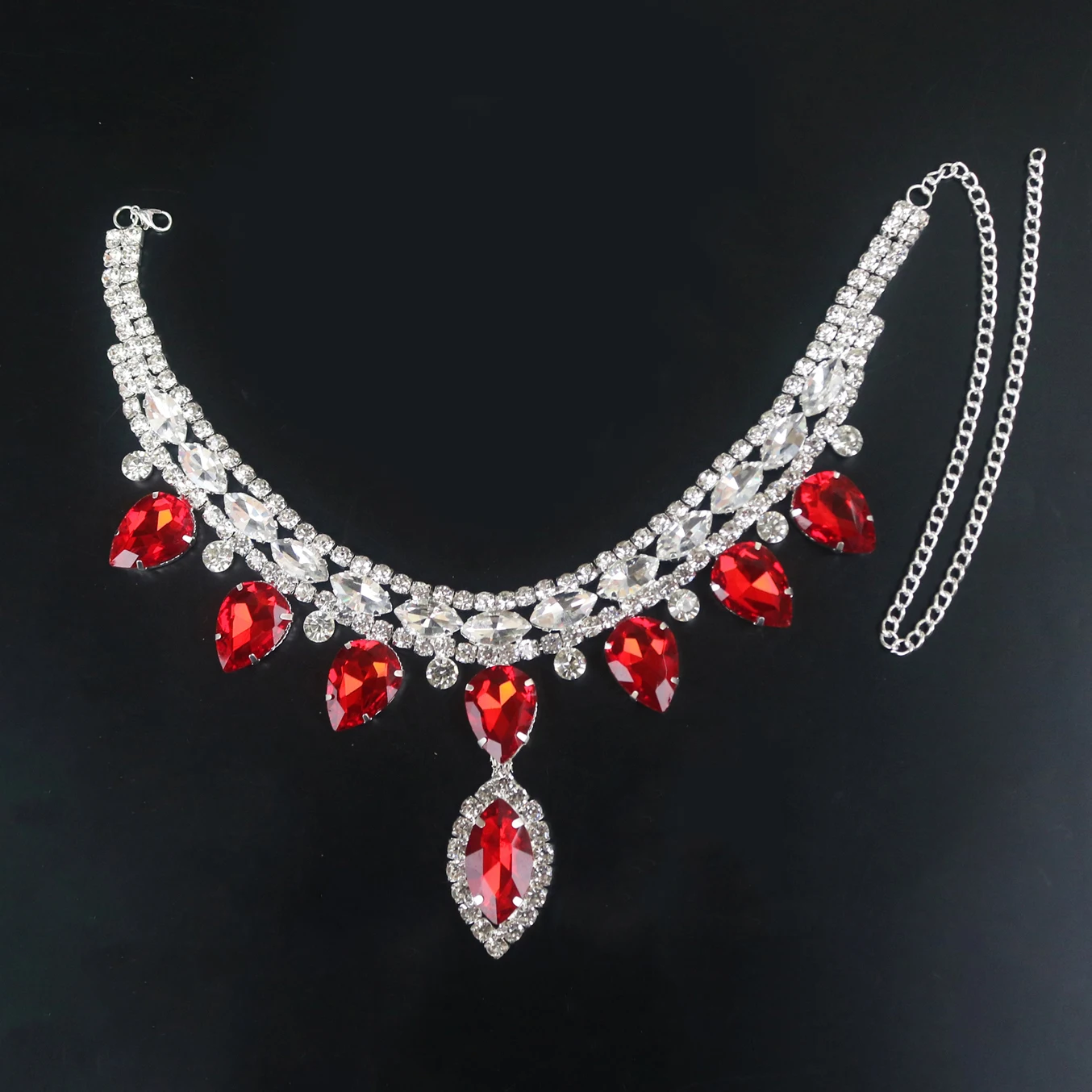 Exaggerated personality multi-color droplet necklace fashionable and versatile full of diamonds bride\'s wedding collarbone c