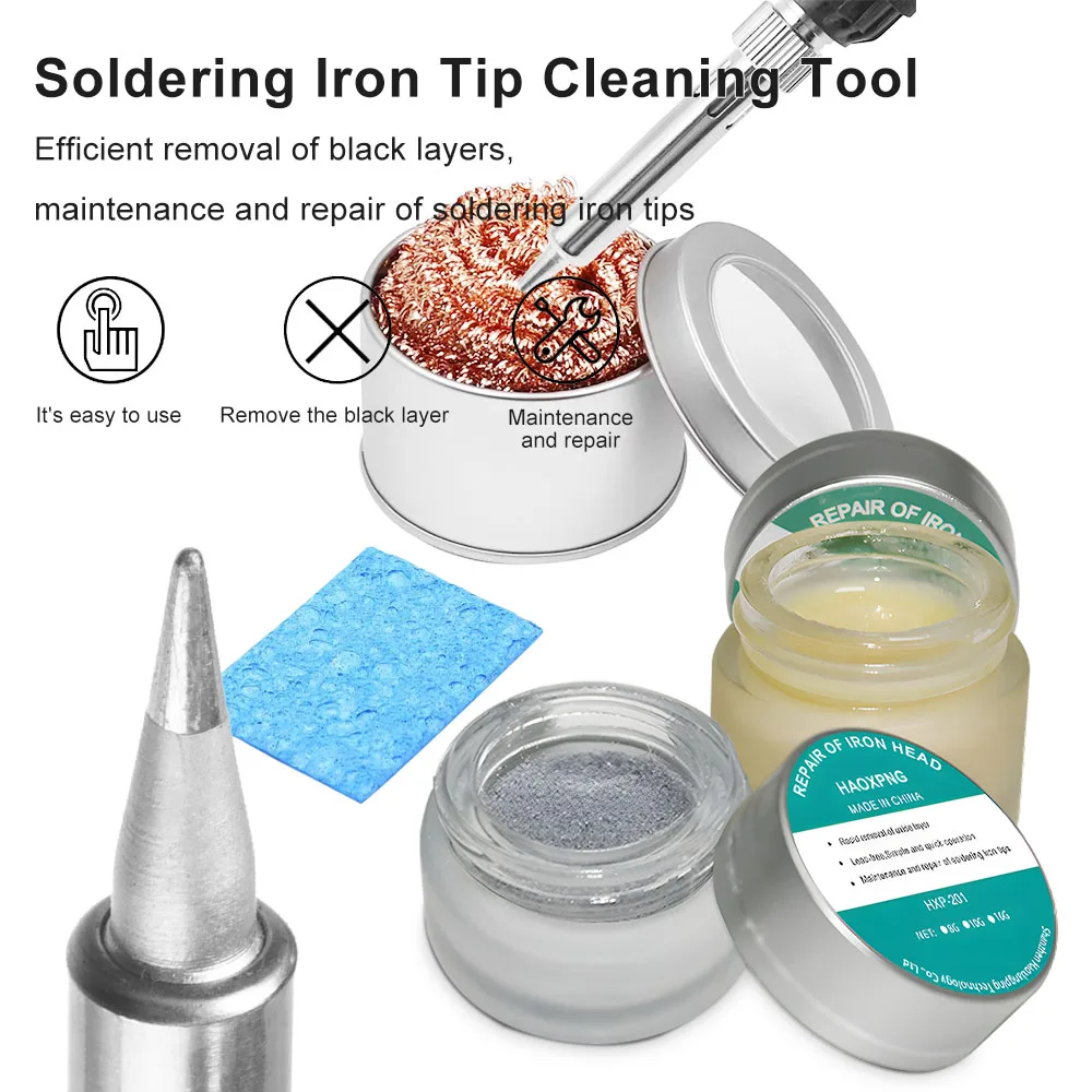 Soldering Iron Tip Cleaner:Removes Oxidized Resurrection Cream,Wipes Cleaning Sponge,Quickly Removes Tin Cleaning Ball