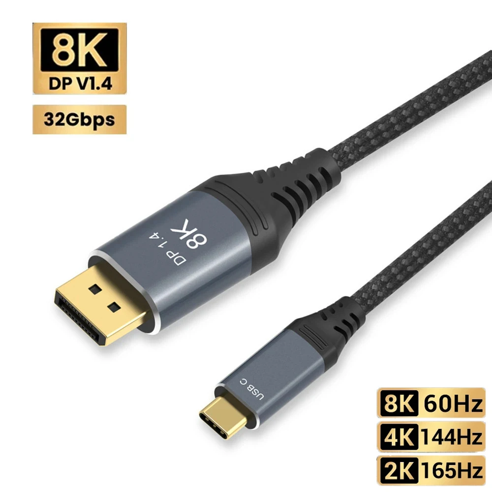 Usb C إلى ديسبلايبورت كابل 8K نوع C إلى DP 1.4 كابل 8K 60Hz 4K 144Hz Thunderbolt 3/4 محول لرصد ماك بوك سامسونج HDTV