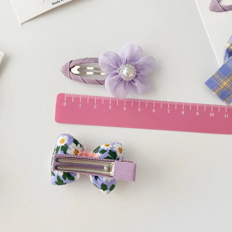 Purple Bow Hairpin Baby Girls Sweet Flower Hair Clip Set Korean Baby Hair Accessories Cute Girl Barrettes Kawaii Hair Pin 2Pcs