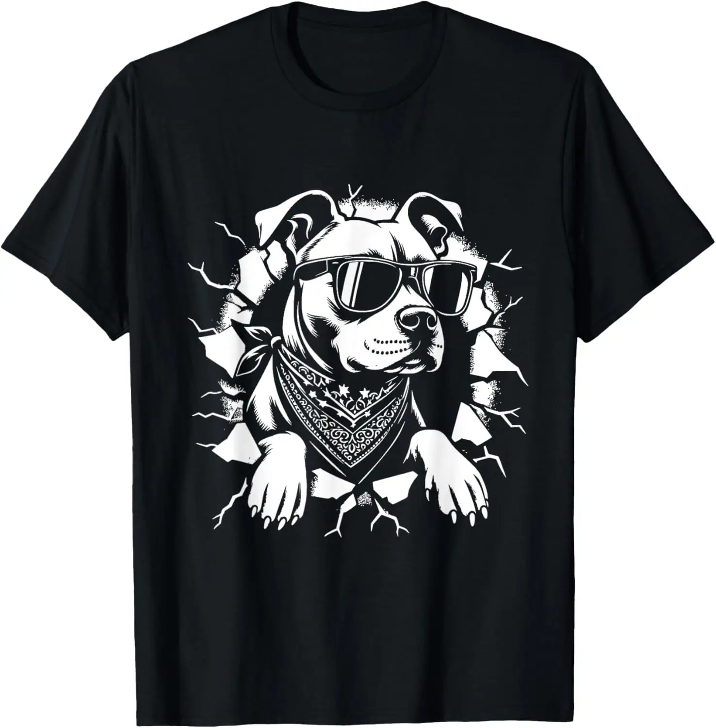 T-shirt dal design grafico con occhiali da sole per cani Pitbull Terrier americani