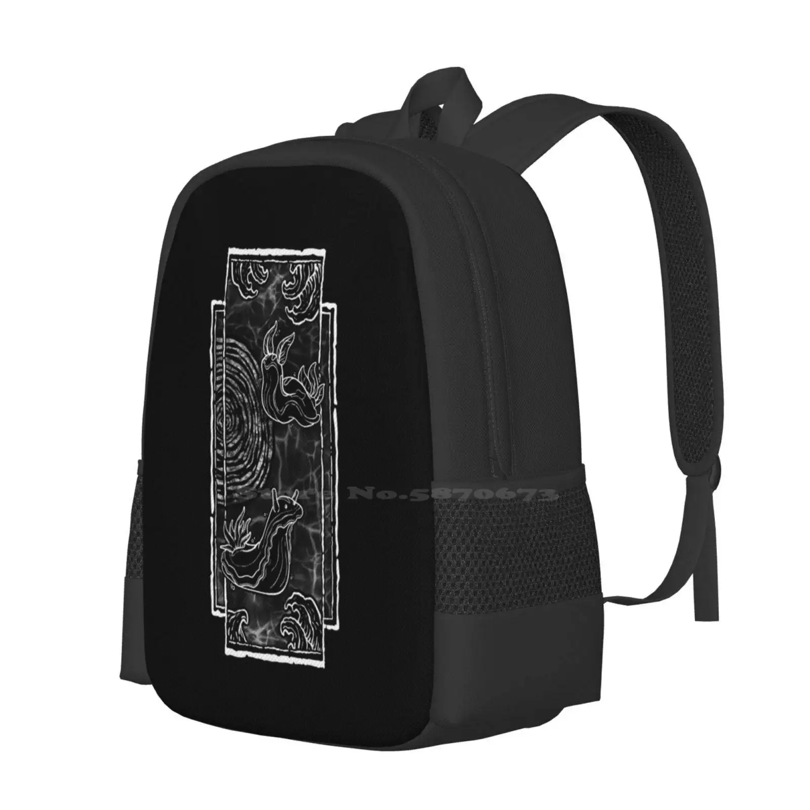 Nudibranch - White Outline Hot Sale Schoolbag Backpack Fashion Bags Grunge Tattoo Black And Grey Detail Aesthetic Astrology