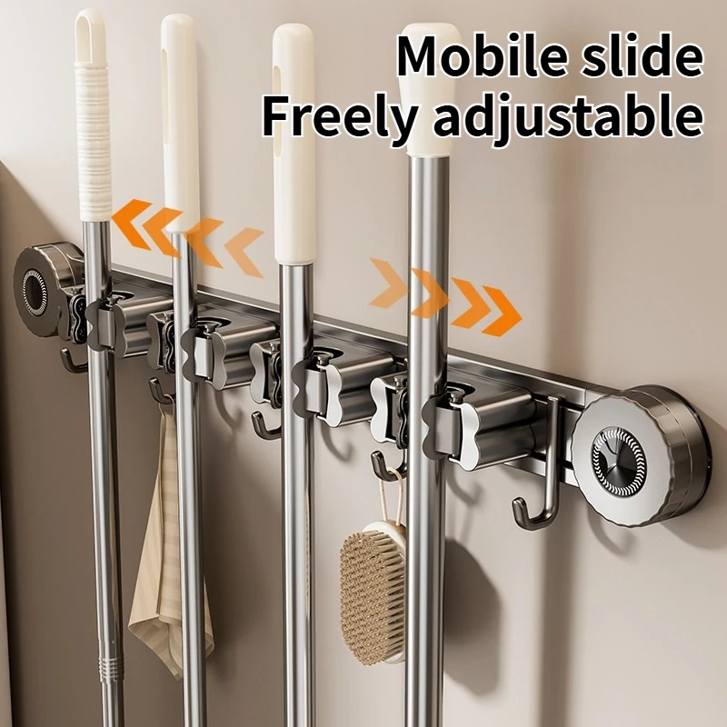 No Drill Suction Cup Mop Holder Wall Mount Mop Clamp Heavy Duty Broom Storage Hook Organizer - view 4