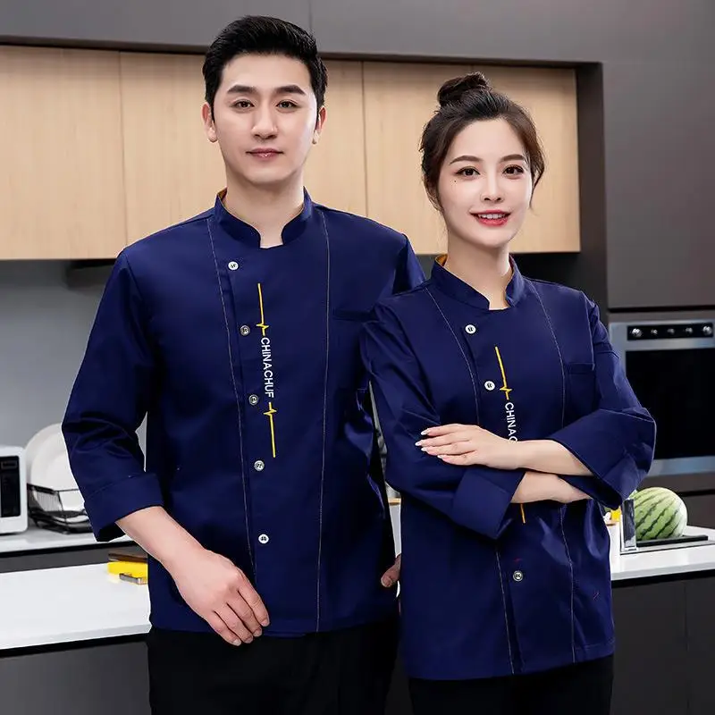 Chef Overalls Men's Long-Sleeved Autumn and Winter Dining Hotel Baking Cake Western Restaurant Kitchen Clothes