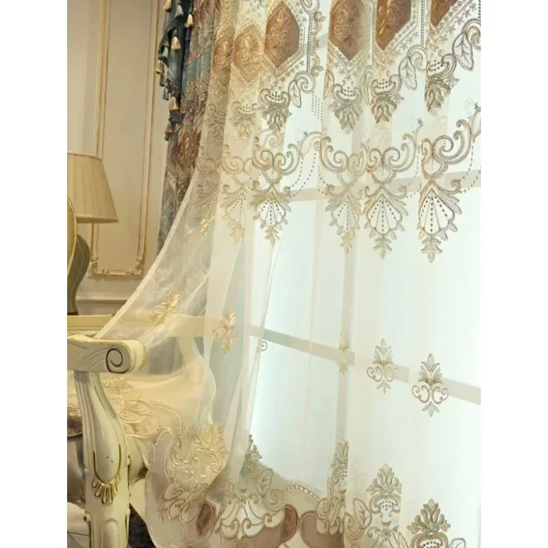 

European-style Luxury Curtains Living Room Bedroom Dining Room Balcony Custom Blackout Chenille Embroidered Brown Valance Decor