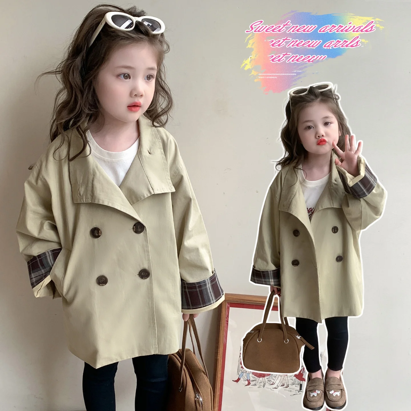 

Baby Girl Spring Autumn Trench Coat Kid Windbreaker Age 2-9Y Girl Casual England Style Coat Tween Classical Outwear Child Jacket