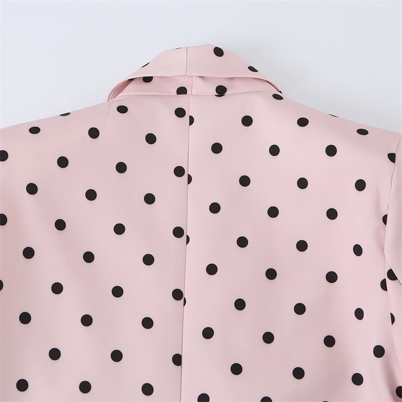 KEYANKETIAN 2026 Vintage Polka Dot Blazer Pink Base Black Dots Lapel Collar Long Sleeve Oversized Daily Office Suit Coat Top