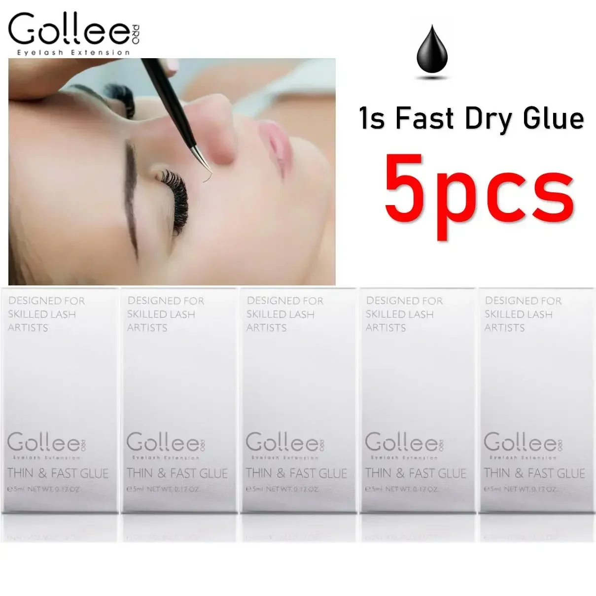 5pcs Gollee Glue for Eyelash Extensions 5ML Bonder Glue Lash Extension Supplies Lash Glue Super Bonder Lash Accelerator Set