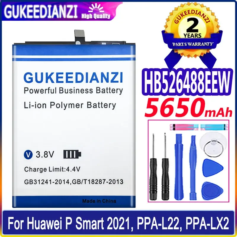 

GUKEEDIANZI 5650mAh HB526488EEW Replacement Battery For Huawei P Smart 2021 PPA-LX2 PPA-L22 L02B L22B Bateria for Honor 10x Lite