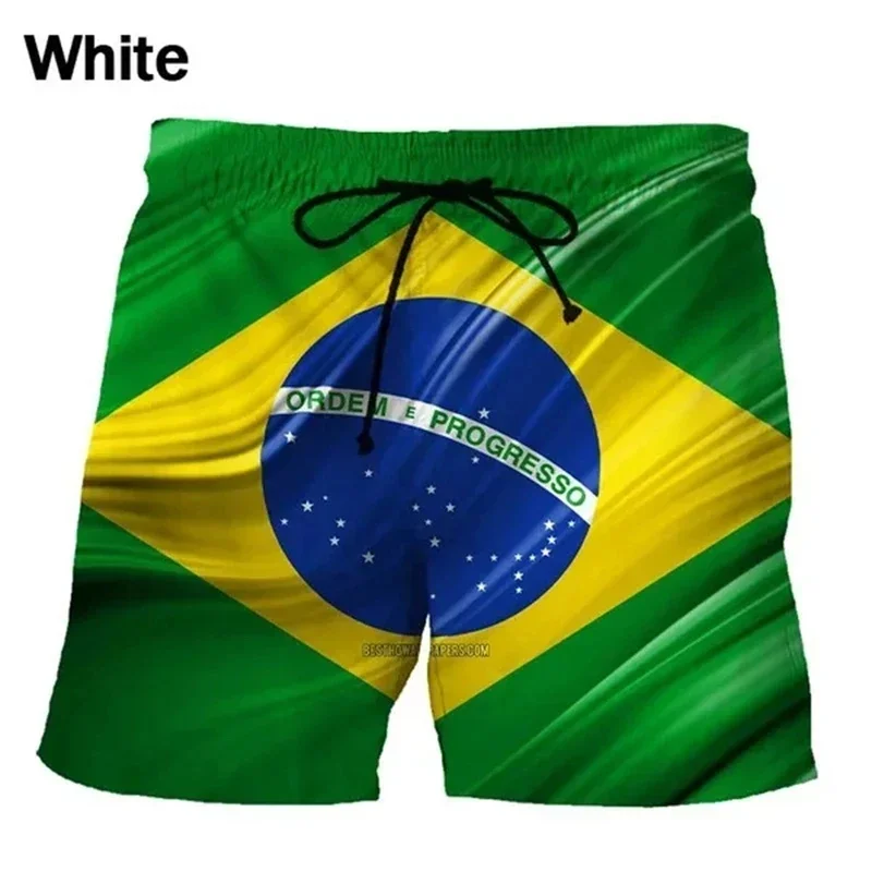 Brazilian Flag 3D Printed Beach Shorts Men Brazilian National Emblem Graphic Shorts Fashion Board Shorts Boys Swimming Trunks