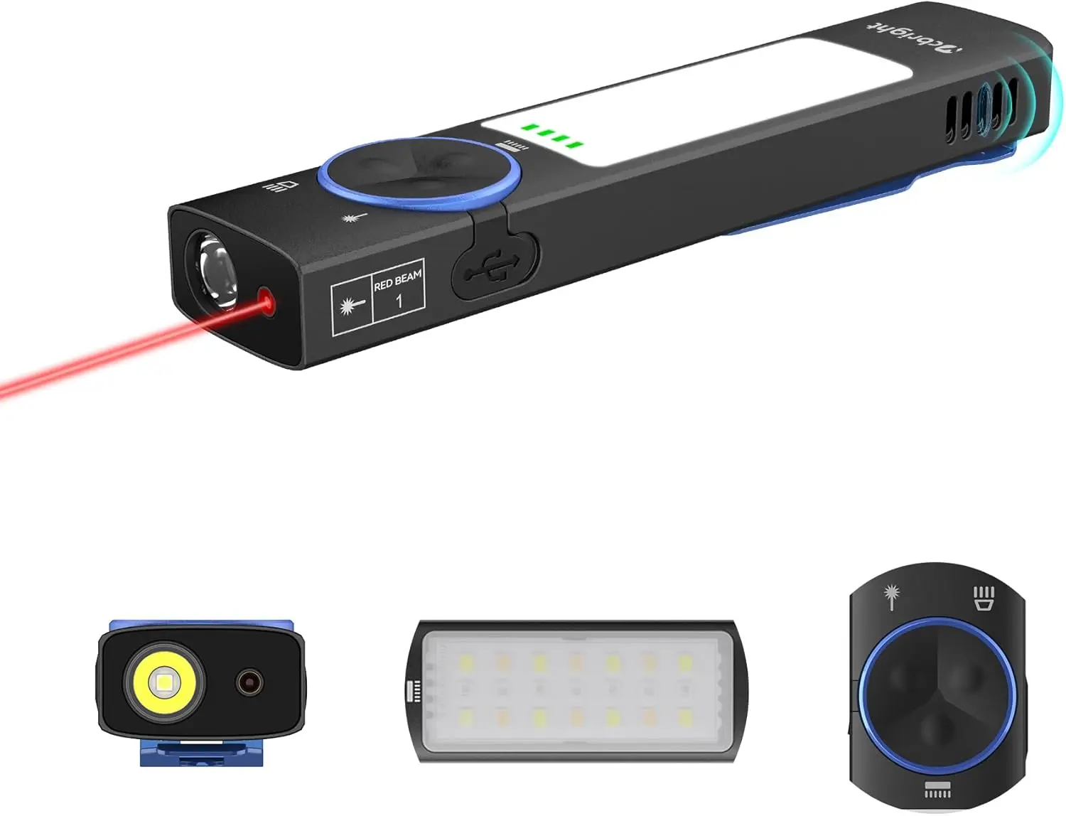 

YC8001 Rechargeable Flat Flashlight, 1000 Lumen EDC with Red Beam & Buzzer, Outdoor Emergency Use