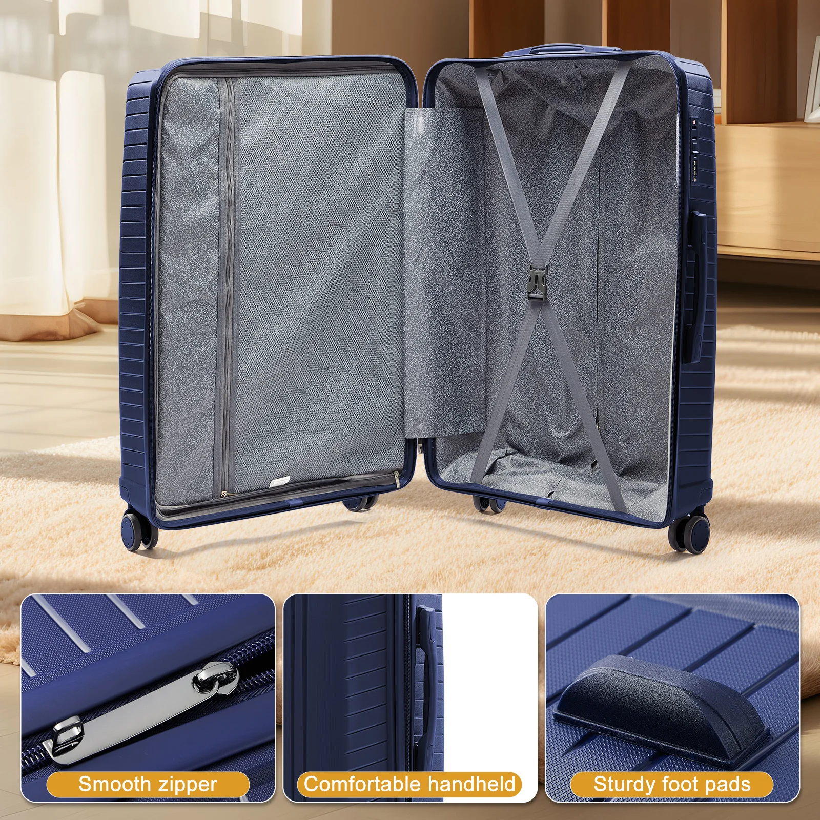 3PC Luggage with Lock, 4 Rolling Spinner Wheels, Trip Cabin  ABS Lightweight Trolley Travel Suitcase for Hand Luggage Business