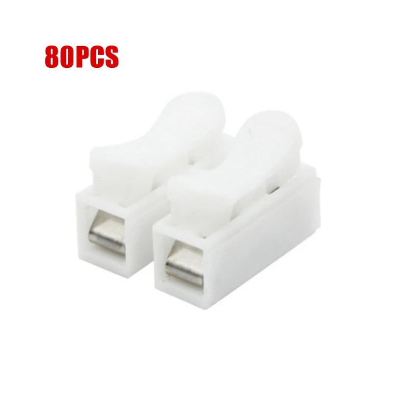 80PCS White ABS CH2 Quick Connectors Press-Fit Quick Terminals 2-Position Wire Connector Terminal Block