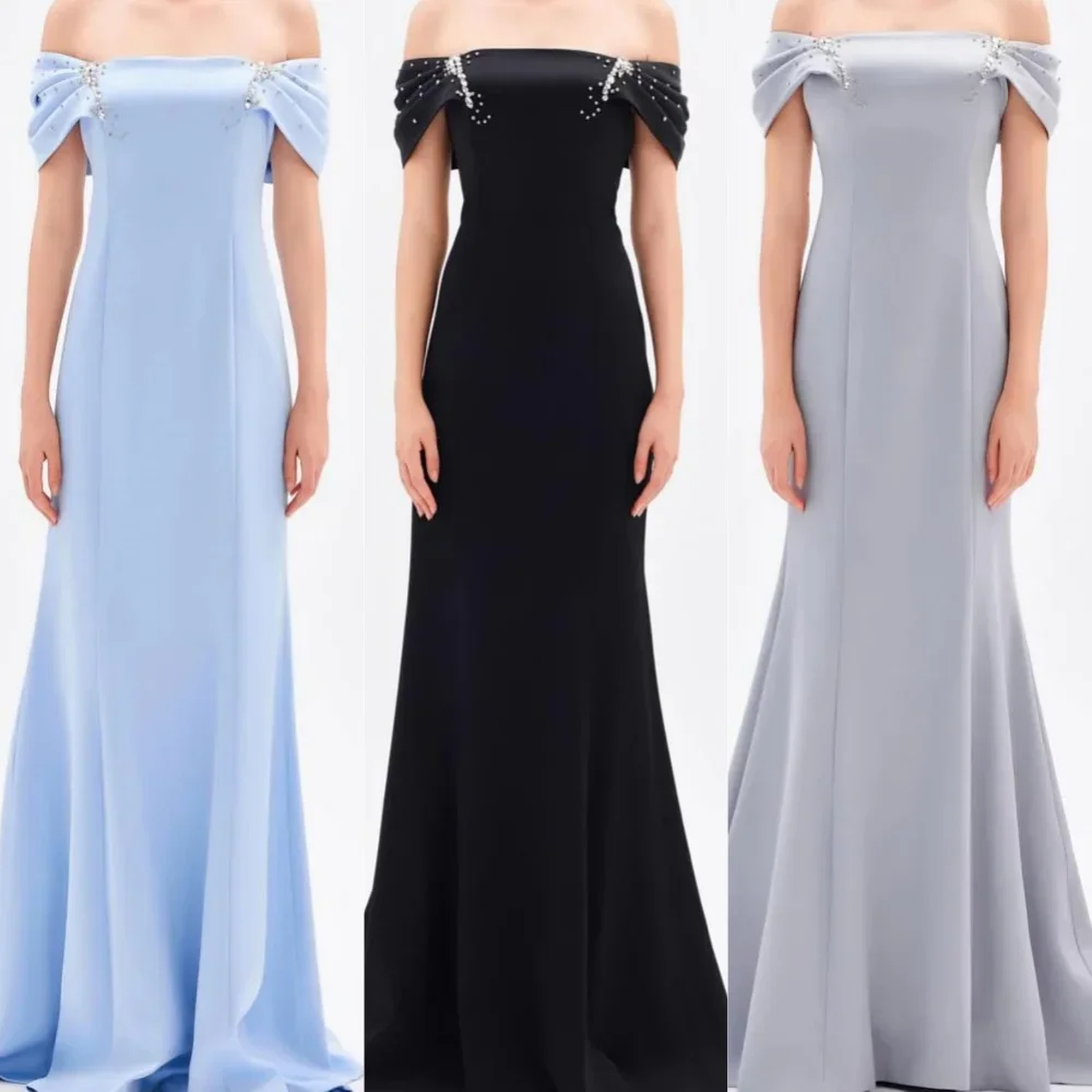 

Customized Simple Jersey Pleat Mermaid Off-the-shoulder Long Dresses Prom Dresses Classic Exquisite Modern Style Pastrol Unisex