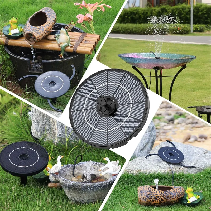 Pompe de fontaine solaire bricolage avec cordon d'alimentation de 1.2 m, fontaine de bain d'oiseaux à énergie solaire avec 6 anonymes pour bains d'oiseaux, étangs de jardin