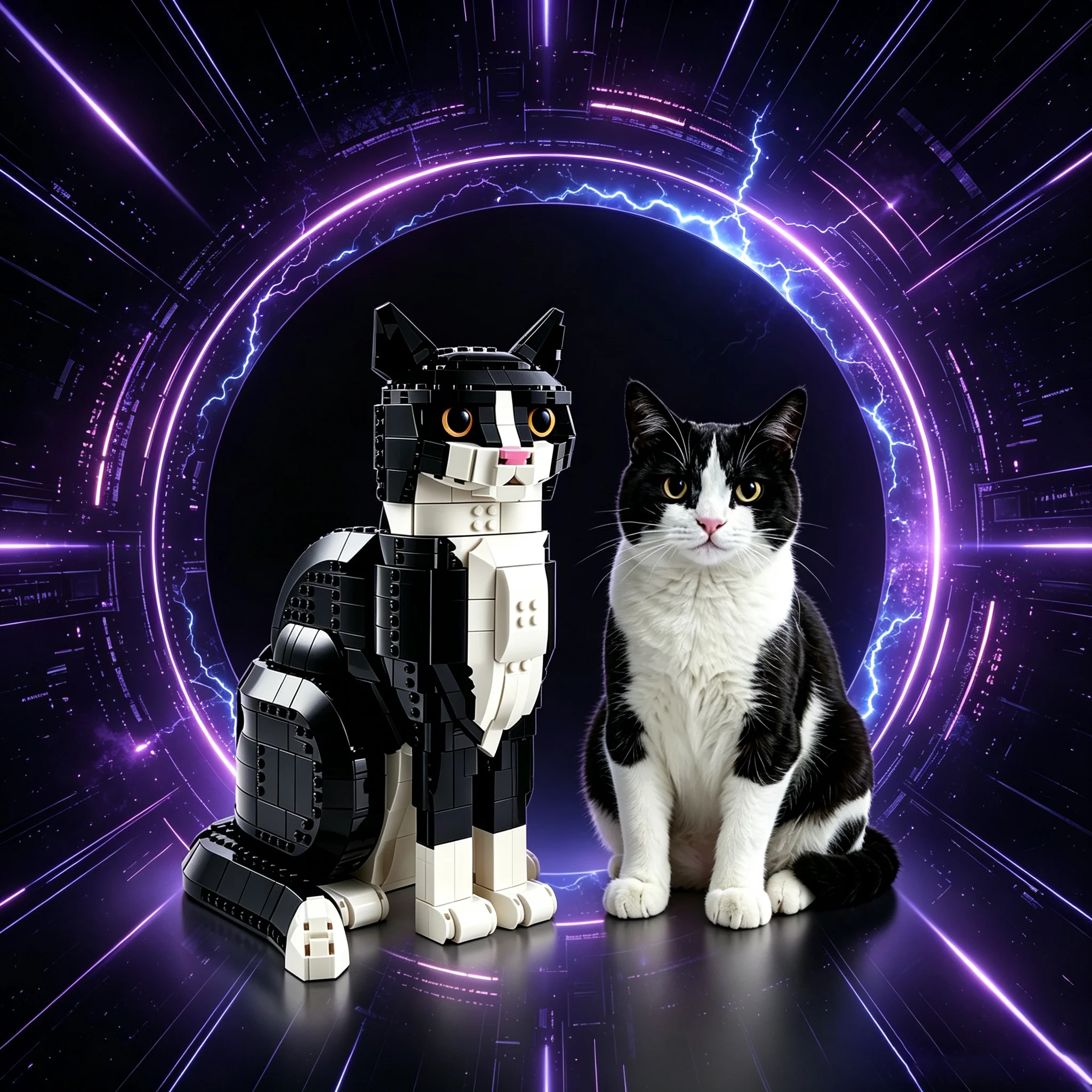 Image of 1700-teiliges Schwarz-Weißes Zweifarbiges Katzen-DIY-Montagemodell Tierskulptur Desktop-Ornament Erwachsenen-Heimdekoration Sammlerstück Geschenk