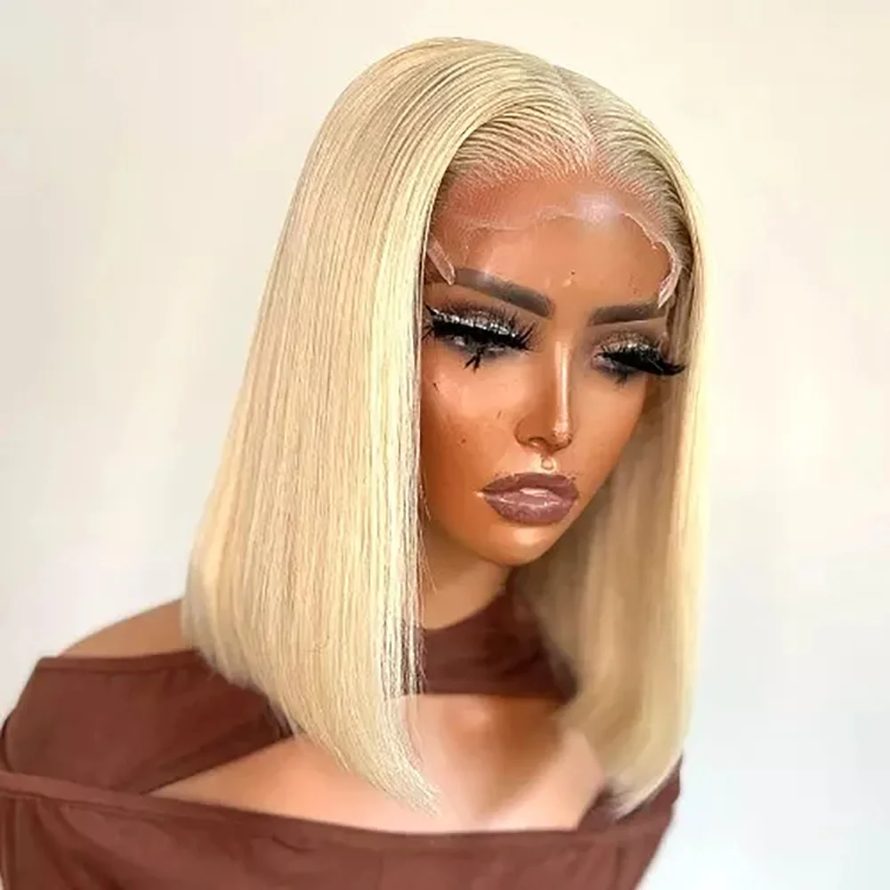 

613 Blonde Bone Straight Wig Human Hair Short Bob 13x4 HD Lace Front Wigs Human Hair 180% Density Brazilan Pre Plucked 10 inch