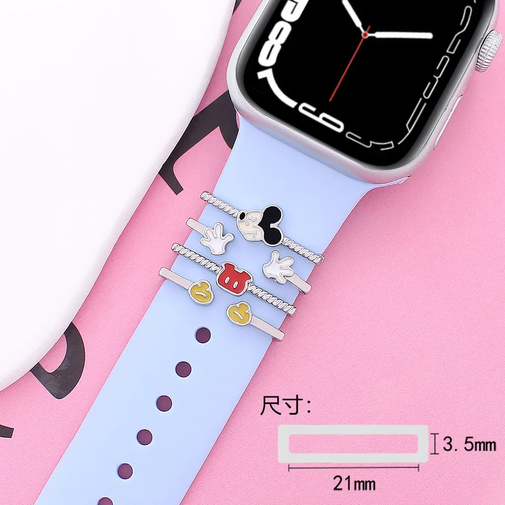 Disney Mickey Metal Watch Band Decoration Kawaii for Apple Watch Diamond Jewelry Smart Watch Silicone Strap Bracelet Jewelry Acc