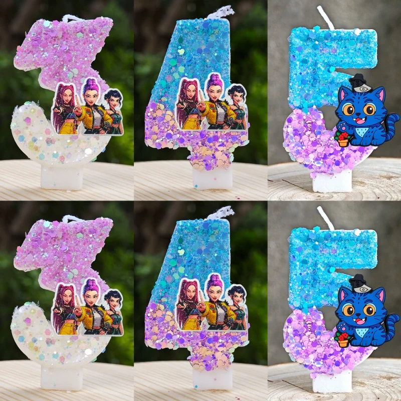 Bougie thème chasseurs de démons Kpop, numéro 3D 0-9, décoration de gâteau d'anniversaire pour enfants, réception-cadeau pour bébé, accessoires de fête Anime, cadeaux
