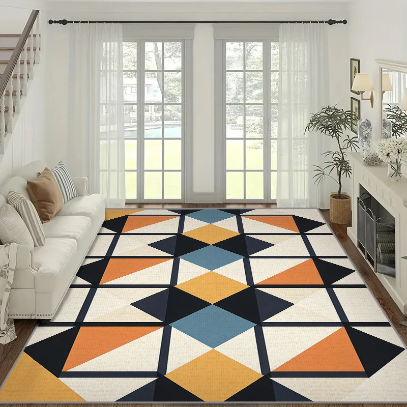 Modern Diamond Geometric Pattern Rug,Non-Slip Easy Clean for Living Room Bedroom Sofa Bedside Carpet Home Floor Mat