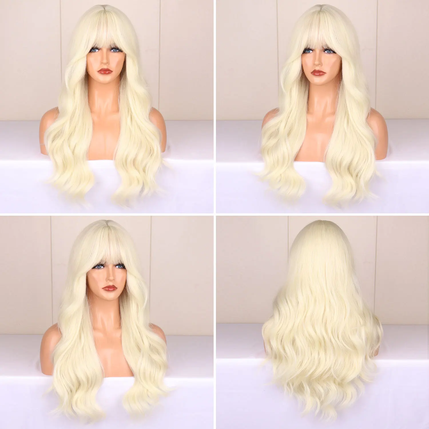 Blonde synthetic wig with straight bangs Ladies Cosplay wig High temperature silk wig set with big waves and long curly hair image 2