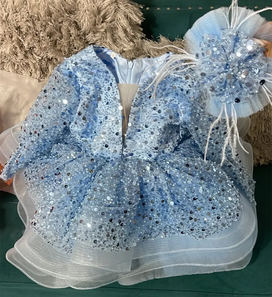 Lussuoso blu chiaro Glitter Flower Girl Dresses Girl Princess Dress Wedding Party Dress Girl Kid Dress vestidos de niina