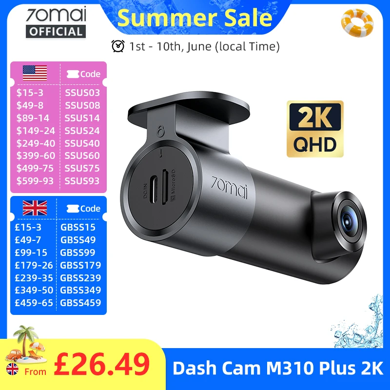 70mai Dash Cam M310 Plus 2K English Voice Control 1440P WDR Night Vision 24H Parking Surveillance 70mai M310 2K Car DVR Wi-Fi 6