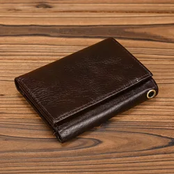 Trifold Leather Short Wallet For Men RFID Purse Multi-functional Genuine Leather Short Purse Large Capacity Card Holder Business