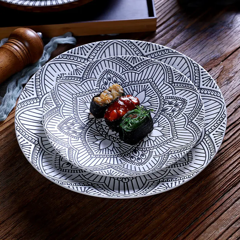 Creative Japanese Ceramic Plates Dining Plates Western Food Plate Dining Room Salad Steak Plate Round Large Dim Sum Sushi Plates