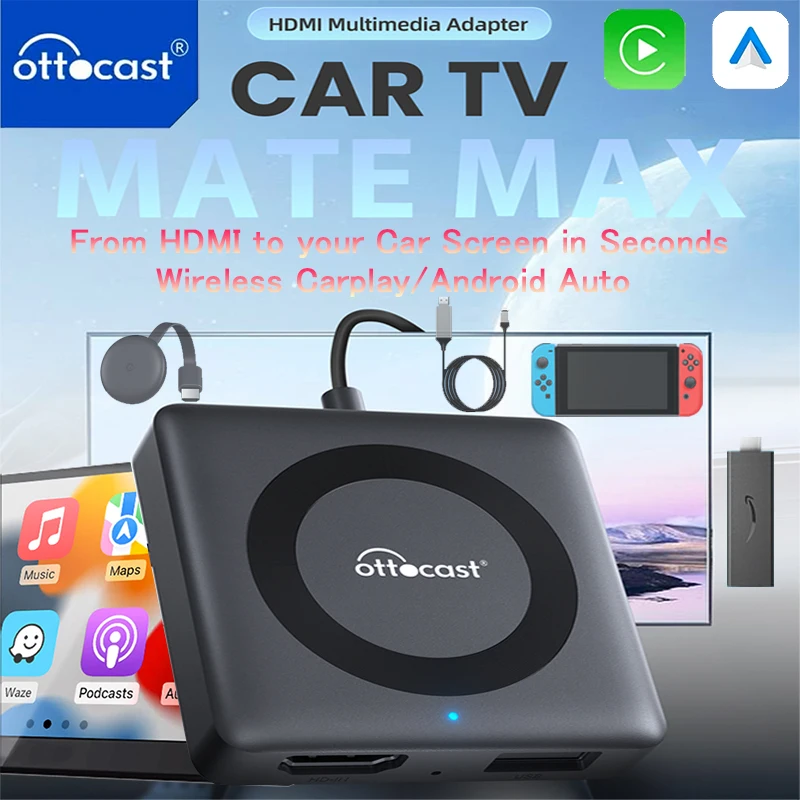 

OTTOCAST Car TV Mate Wired to Wireless CarPlay Adapter Android Auto HDMI Multimedia Video Converter for TV Sticks Game Box Phone