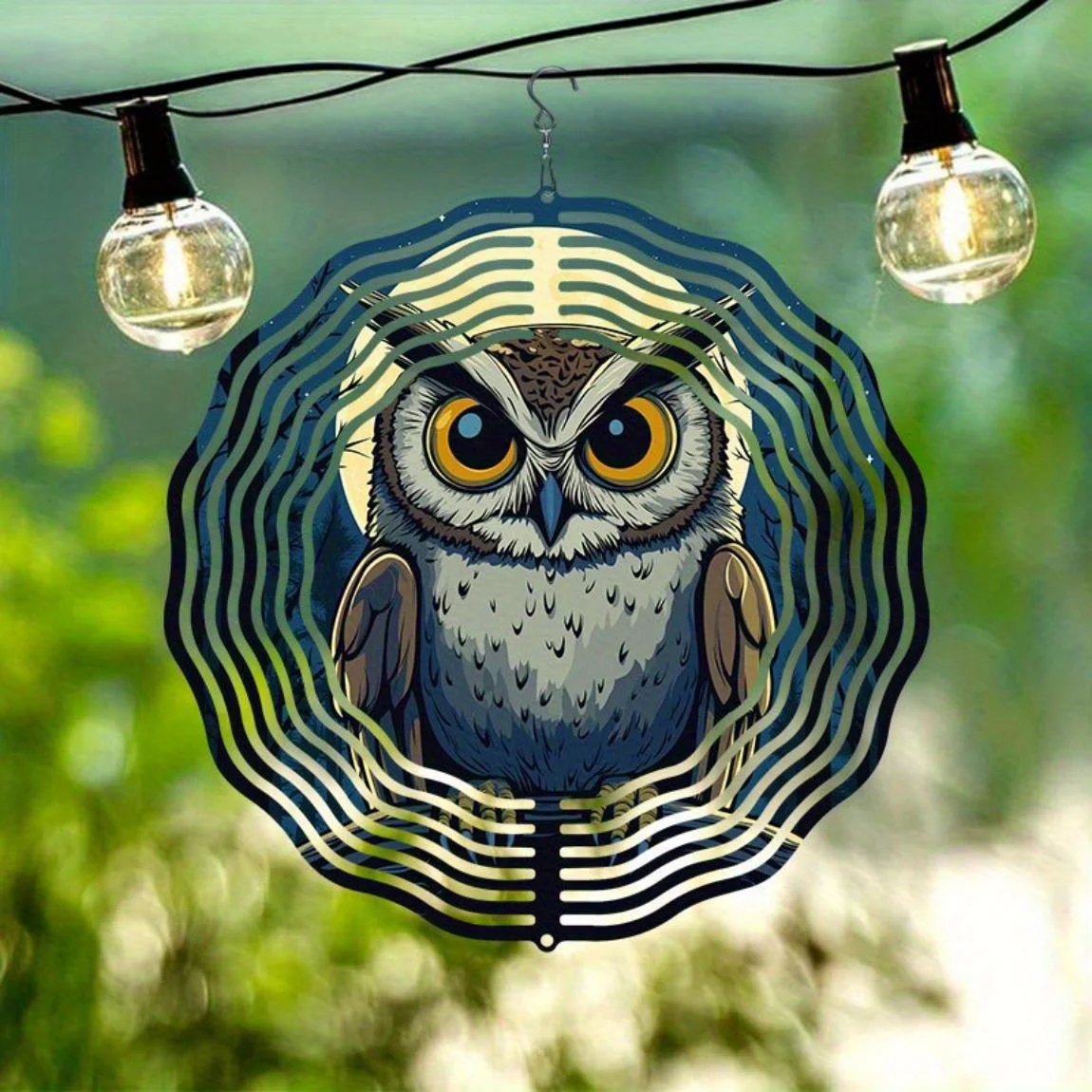 CIFBUY Windspiel, solarbetrieben, Nachteule, Metall-Windspinner, Gartendekoration, einfach aufzuhängen, Kunstobjekt für den Außenbereich