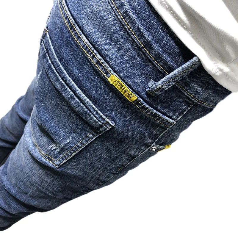 Großhandel 2022 Mode Lässig Studenten Sozialen Geist Guy Persönlichkeit Dünne Jeans Männer Trendy Männer Marke Slim Füße Hosen Strumpfhosen