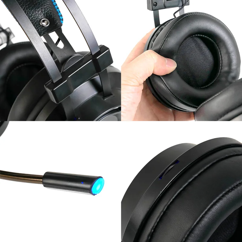 마이크 USB 유선 게이밍 헤드셋, 가상 7.1 서라운드 사운드, PC 컴퓨터 노트북용 게이머 헤드폰