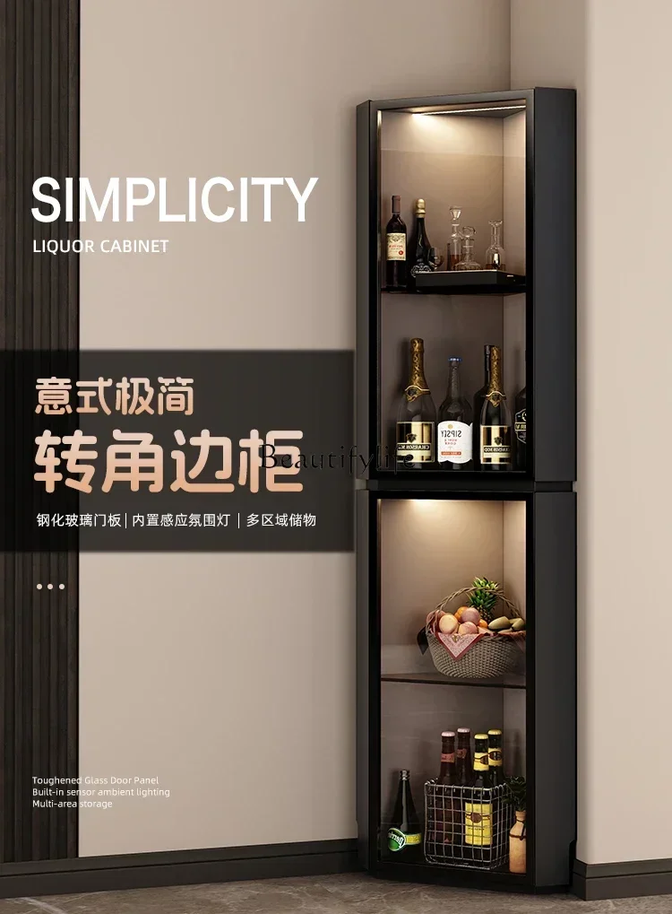 1 خزانة زاوية إيطالية مطعم تخزين مثلث مع باب زجاجي مع خزانة مشروبات مصباح