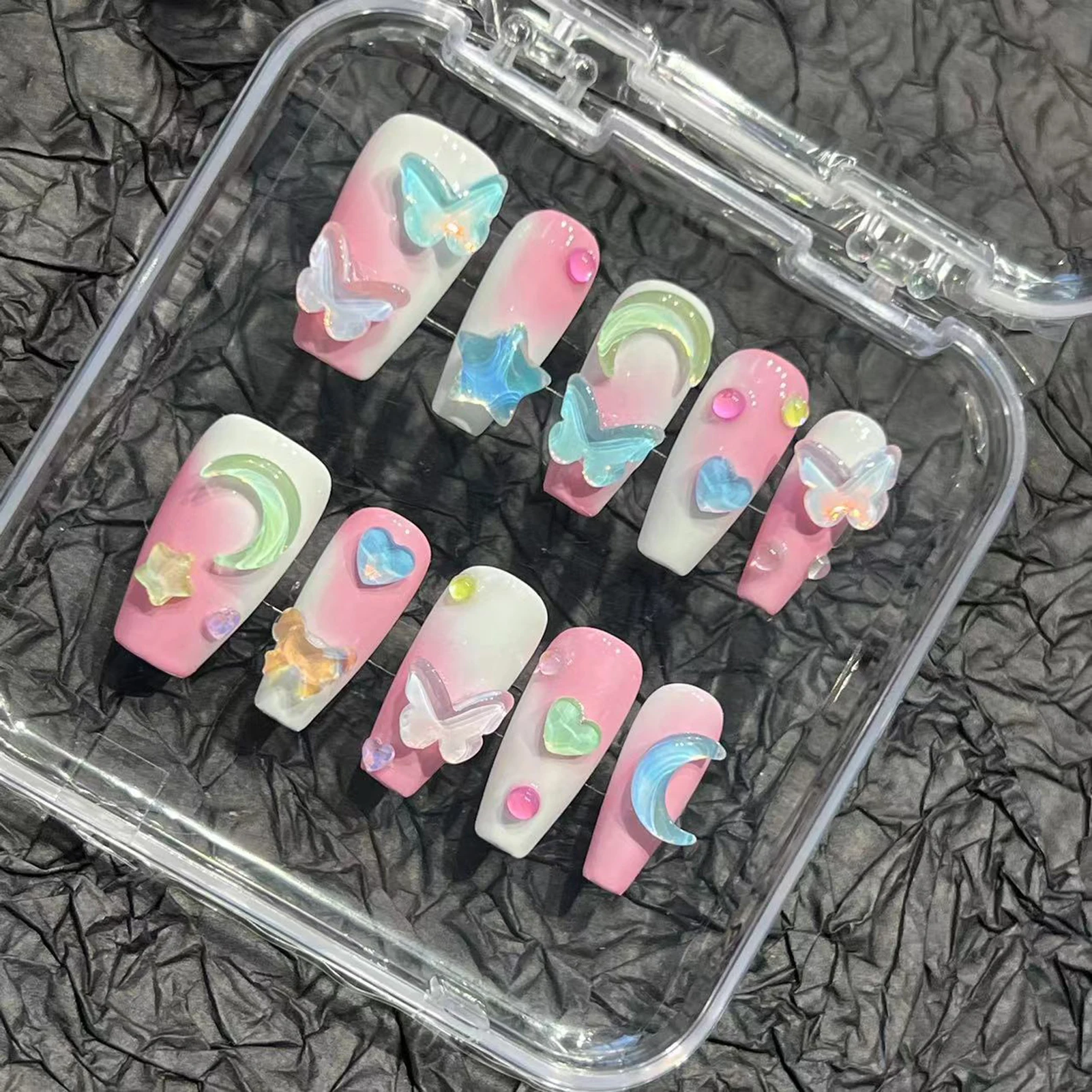 Handmade Pink White Full Cover Nail Tips Charming Comfortable to Wear Manicure Nails for Manicure Lovers and Beauty Bloggers