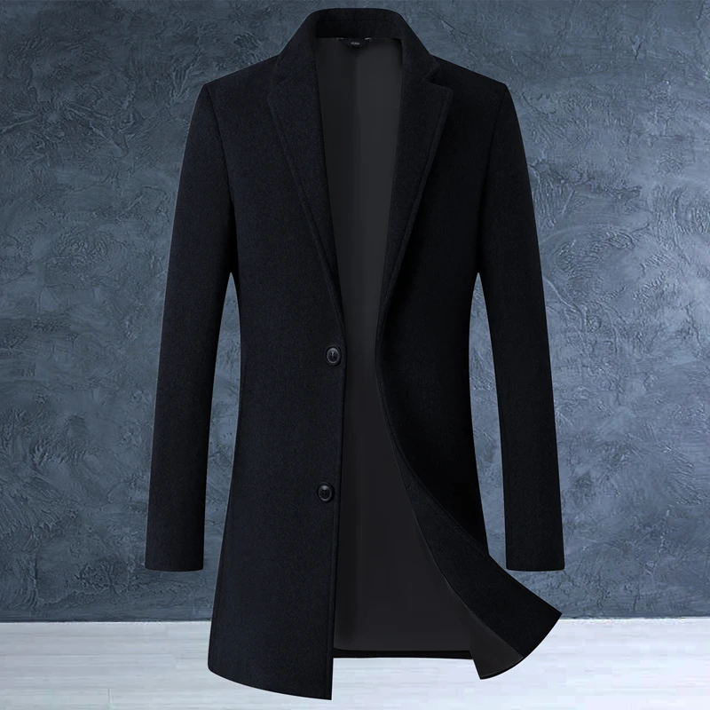 

High-quality, fashionable, stylish and versatile solid-color casual men's autumn and winter coat, mid-length woolen overcoat