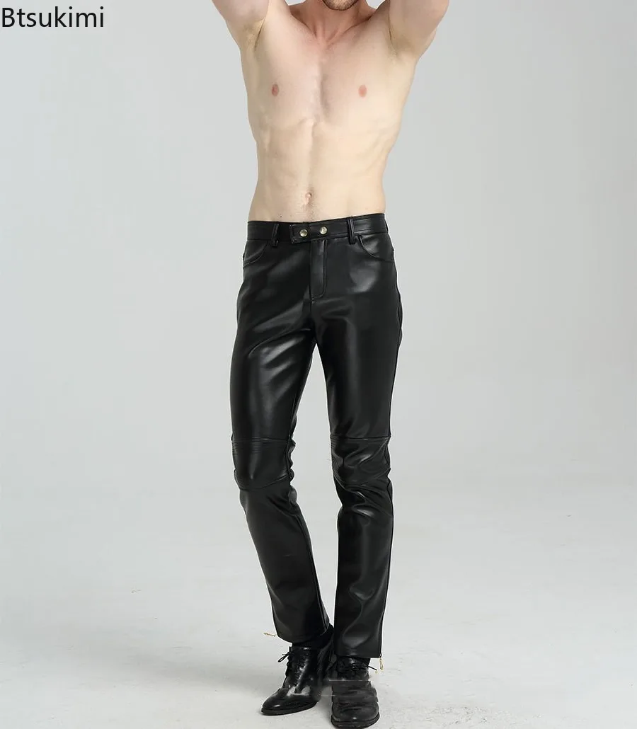 2026 الرجال بولي بنطال بنطال جلدي موضة سليم بنطال جلدي ربيع الخريف مرونة دراجة نارية السراويل مقاوم للماء النفط واقية الذكور السراويل