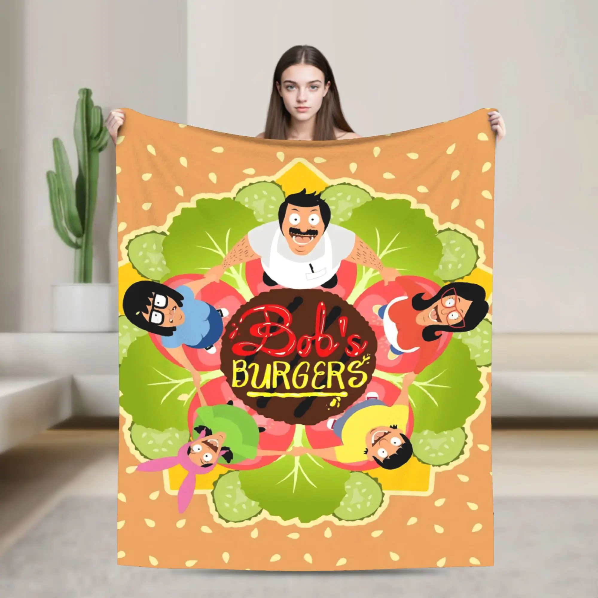 Funny B-Bob Burgers Printed Soft Blanket  Kids Adult Plush Bedding Throws Graphic Outdoor Flannel Bedspread Sofa Bed Cover