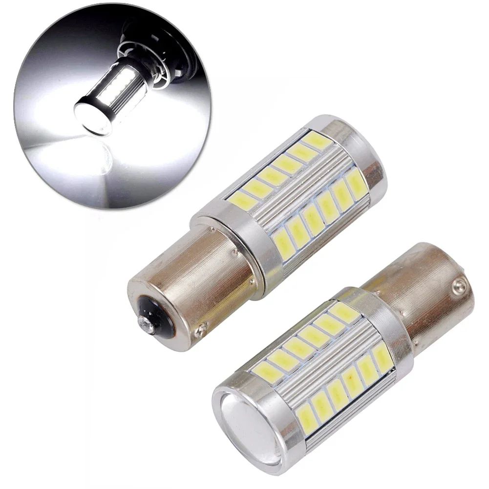 2Pcs 6500K LED Reversing Light BA15S P21W 1156 Socket Tail Bulb Reverse Lamp Daytime Running Signal Light 33-SMD 5630 12V