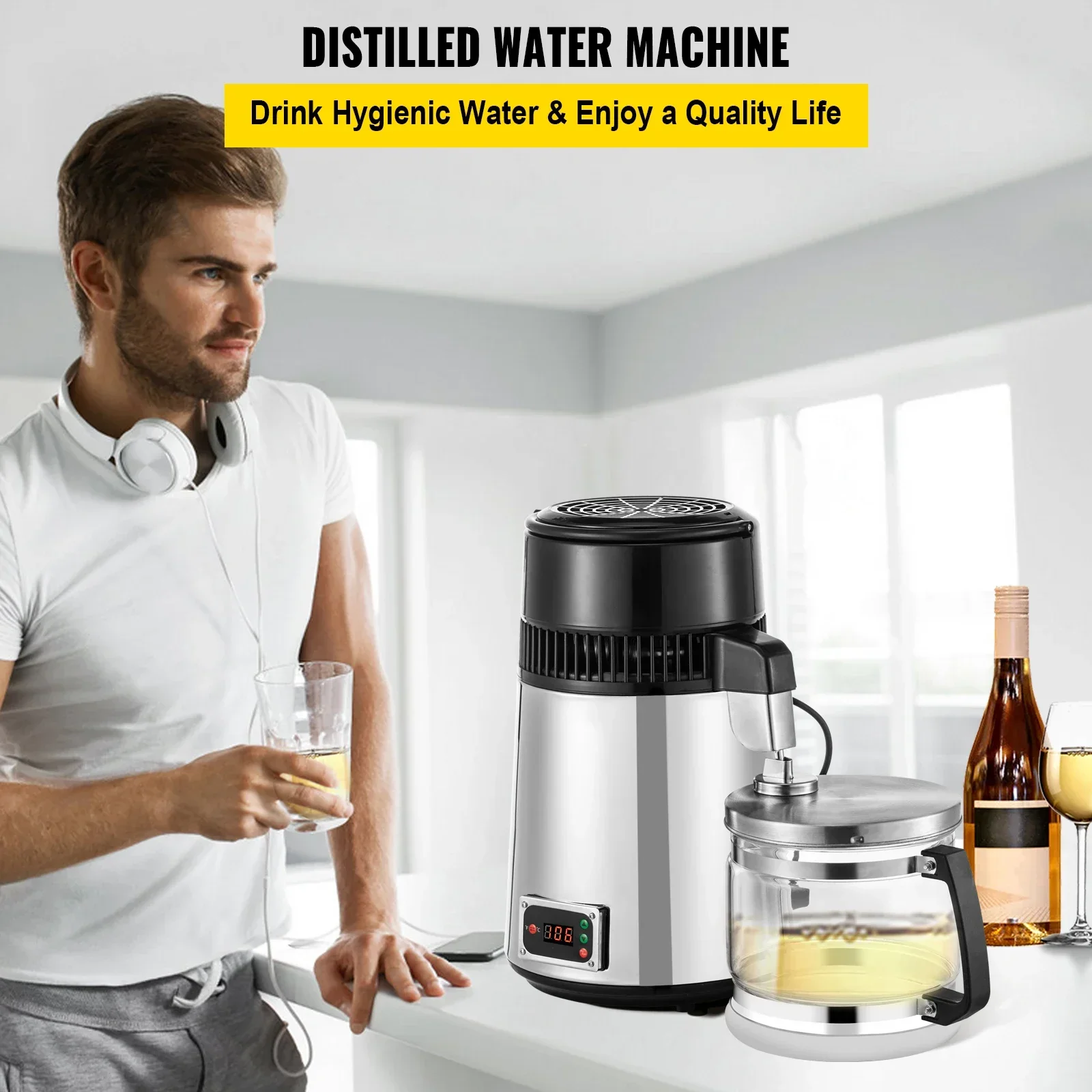 

VEVOR 4L Distilled Water 110V/220V Machine Temperature Controlled Water Distiller Safe Health Water Distiller Stainless Steel