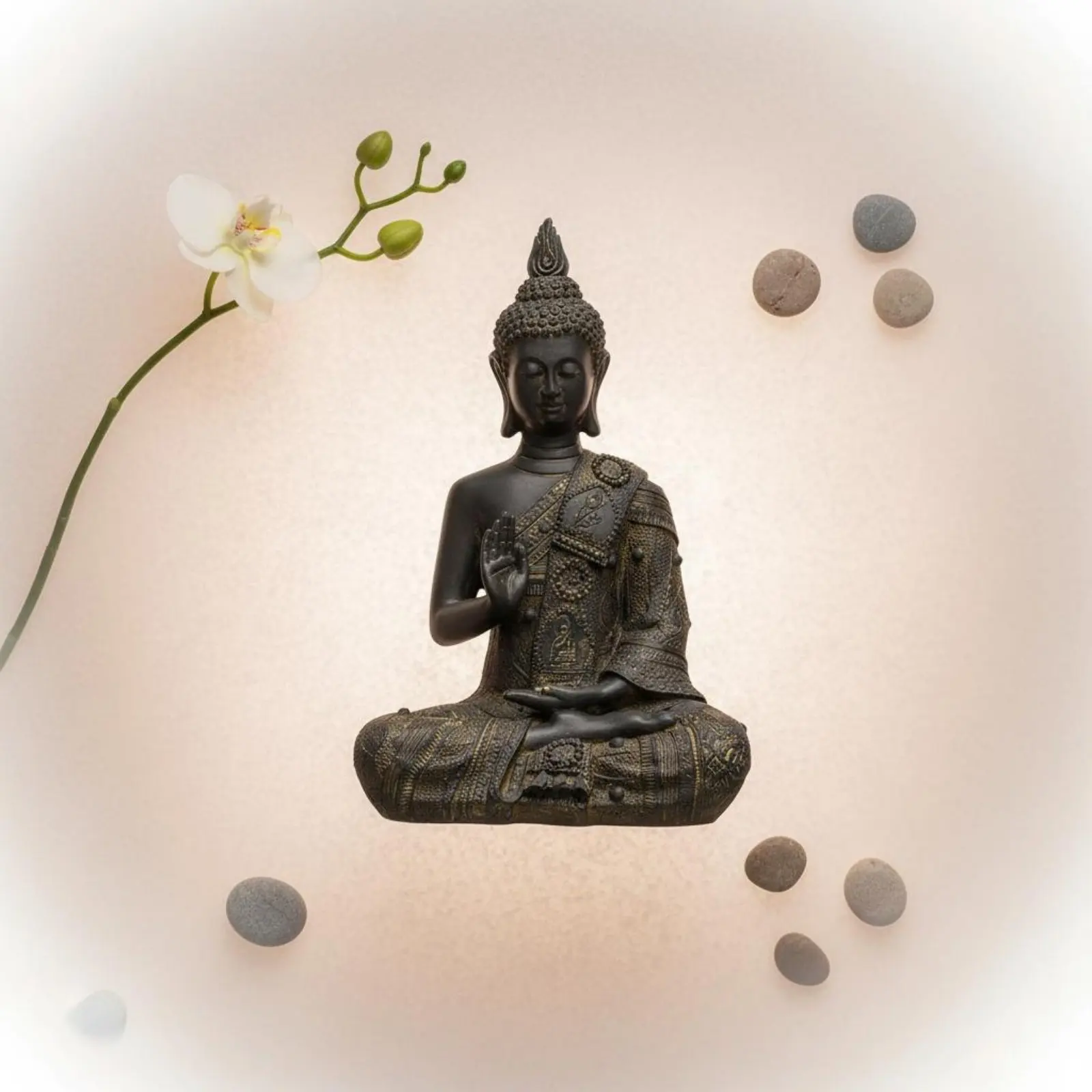 Thai Buddha Sculpture Handmade Resin Buddha Sculpture Home Decor Hand Painted Antique Finish for Entryway, Living Room