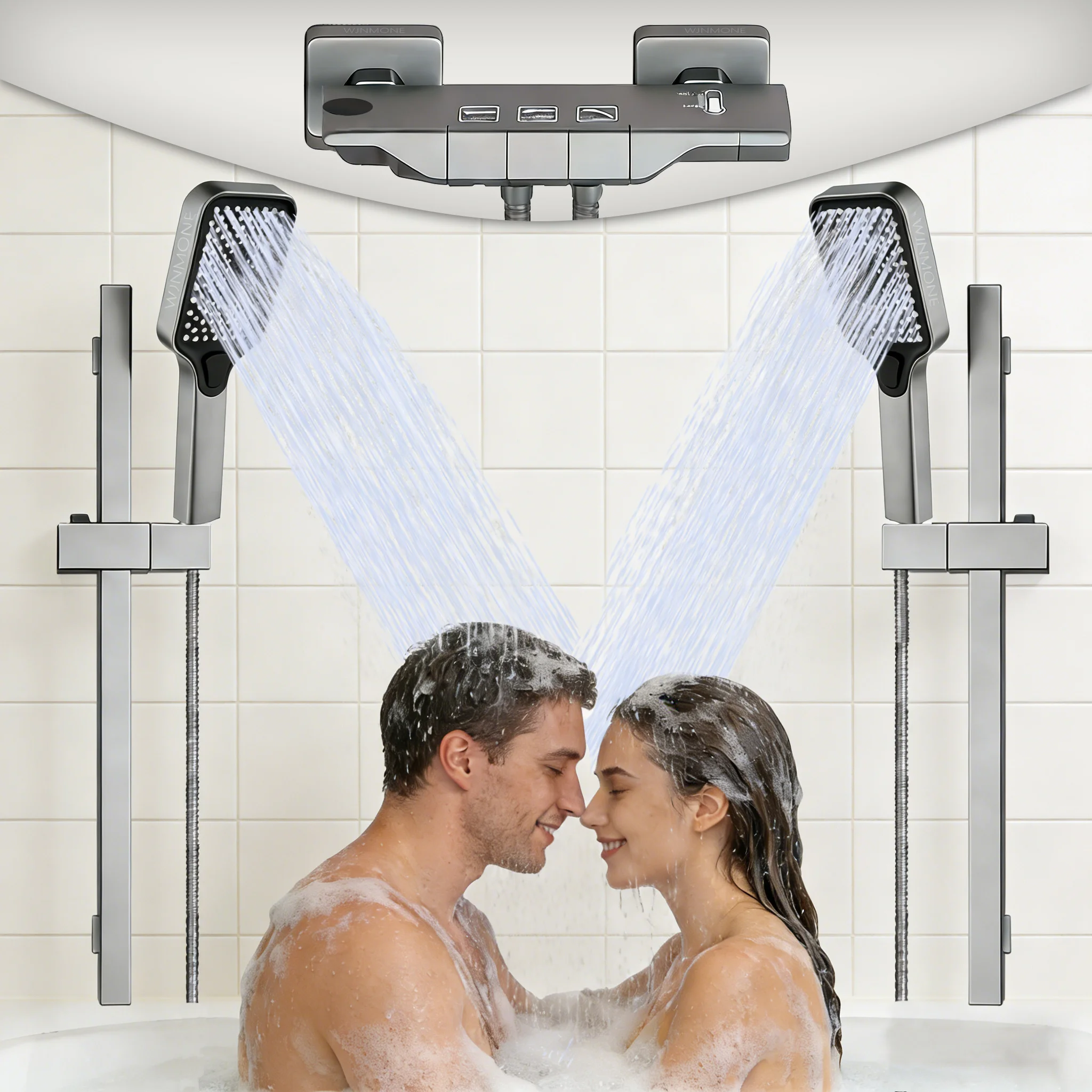 

Комплект для душа Gun Grey из цельной меди: парный душевой набор для дома с двойным ручным распылителем и функцией повышения давления