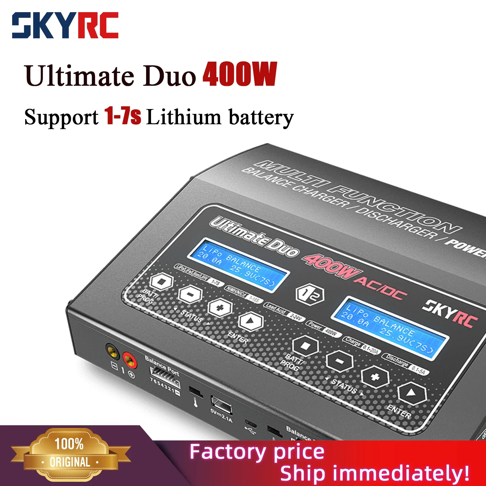 

Балансирующее зарядное устройство SKYRC D400 SK-100123 Ultimate Duo 400 Вт AC DC поддержка литиевых батарей 1-7S двухканальный